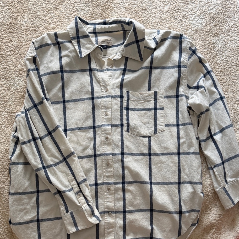 Universal Thread Cream Button-Down Shirt with Navy Windowpane